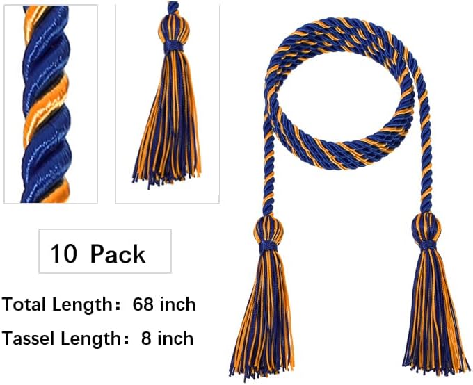 D DODOU 10 Pieces Graduation Cords Polyester Graduation Honor Braided Cords with Sewing Tassels for Bachelor, Master, Doctor 68" Long (Royal Blue Orange) - Image 3